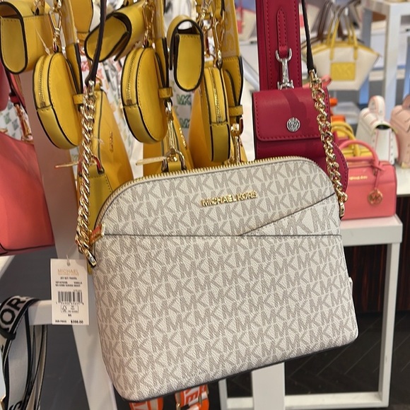Michael Kors Handbags - MICHAEL KORS Jet Set Medium Logo Dome Satchel Crossbody 
Vanilla 
NWT
